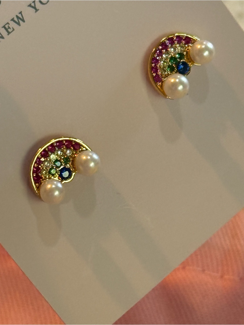 NEW kate spade new york Wishes Rhinestone Faux Pearl Rainbow Stud Earrings - Picture 9 of 9